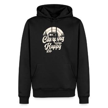 Camping Femme Happy Life Caravane Nature Camper - Sweat à capuche Premium bio Homme - noir - Devant - Nico (187cm)
