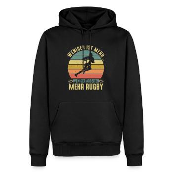Weniger Arbeiten Mehr Rugby Rugbyspieler - Männer Premium Bio Hoodie - Schwarz - Vorne - Nico (187cm)