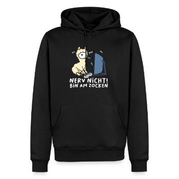 Bin am Zocken Gaming Lama - Männer Premium Bio Hoodie - Schwarz - Vorne - Nico (187cm)