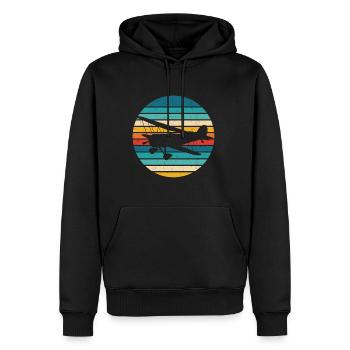 Flugzeug Retro Pilot Geschenk Fliegen Flugsport - Männer Premium Bio Hoodie - Schwarz - Vorne - Nico (187cm)