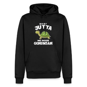 Schildkröte Jutta Wir Joggen Spruch Sportmuffel - Männer Premium Bio Hoodie - Schwarz - Vorne - Nico (187cm)