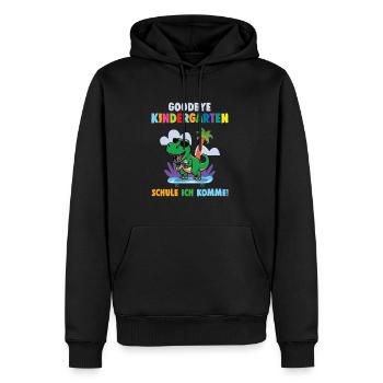 Einschulung Dino Schule Ich komme Schulkind - Männer Premium Bio Hoodie - Schwarz - Vorne - Nico (187cm)