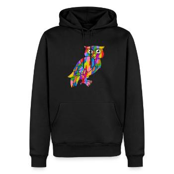 Eule Bunt - Männer Premium Bio Hoodie - Schwarz - Vorne - Nico (187cm)