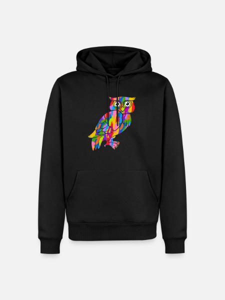Eule Bunt - Männer Premium Bio Hoodie - Schwarz