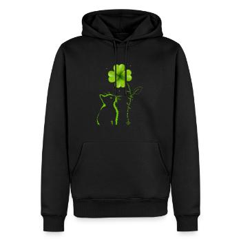 Tu es mon lucky charm cat Cloverleaf - Sweat à capuche Premium bio Homme - noir - Devant - Nico (187cm)