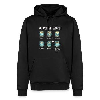 Meine Kaffee Stimmungen Morgenmuffel Geschenk Eule - Männer Premium Bio Hoodie - Schwarz - Vorne - Nico (187cm)