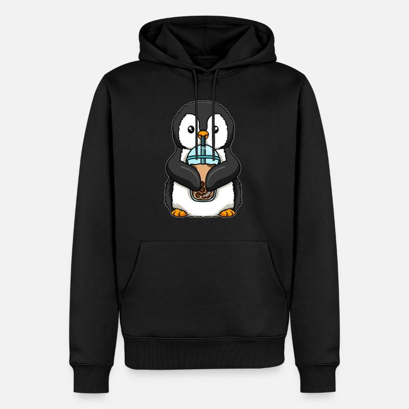Pinguin trinkt Bubble Tea - Männer Premium Bio Hoodie - Schwarz