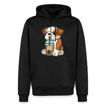 Englische Bulldogge trinkt Bubble Tea - Männer Premium Bio Hoodie - Schwarz - Vorne - Nico (187cm)
