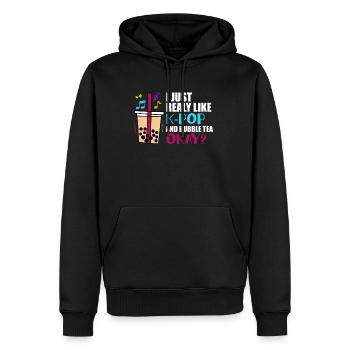J’aime vraiment la K-pop et le bubble tea OK? - Sweat à capuche Premium bio Homme - noir - Devant - Nico (187cm)
