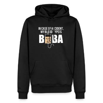 In Case Of Accident My Blood Type Is Boba Shirt - Männer Premium Bio Hoodie - Schwarz - Vorne - Nico (187cm)