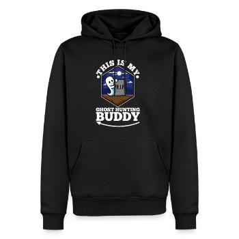 C’est mon copain de chasse aux fantômes - Sweat à capuche Premium bio Homme - noir - Devant - Nico (187cm)