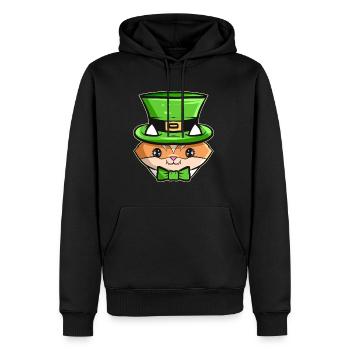 Kawaii Kat avec chapeau vert et arc pour St. - Sweat à capuche Premium bio Homme - noir - Devant - Nico (187cm)