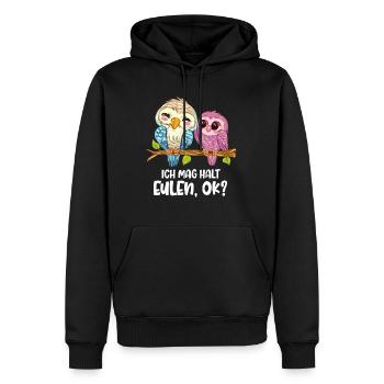 Ich Mag Halt Eulen, Okay? Lustiger Eule Spruch Owl - Männer Premium Bio Hoodie - Schwarz - Vorne - Nico (187cm)