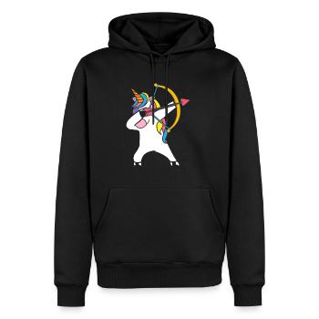 Dabbing Einhorn Bogenschütze - Männer Premium Bio Hoodie - Schwarz - Vorne - Nico (187cm)