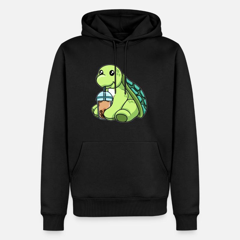 Schildkröte trinkt Bubble Tea - Männer Premium Bio Hoodie - Schwarz