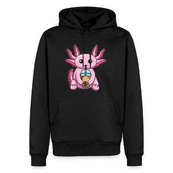Kawaii Bubble Tea Axolotl - Männer Premium Bio Hoodie - Schwarz - Vorne - Nico (187cm)