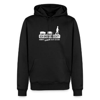 Nur Verrückte hier komm Schweine wir gehen - Männer Premium Bio Hoodie - Schwarz - Vorne - Nico (187cm)