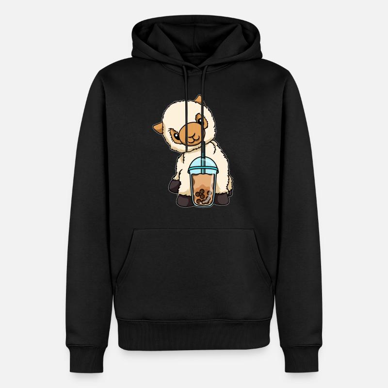 Lama trinkt Bubble Tea - Männer Premium Bio Hoodie - Schwarz
