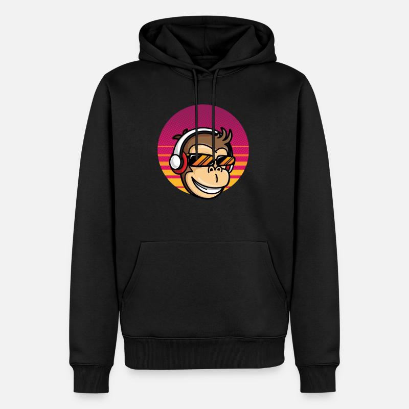 Monkey DJ Affe mit Kopfhörer - Männer Premium Bio Hoodie - Schwarz