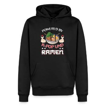 Powered by K-Pop und Ramen Nudelsuppe Musik K-Pop - Männer Premium Bio Hoodie - Schwarz - Vorne - Nico (187cm)