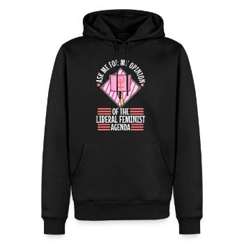 Posez-moi des questions sur mon programme féministe libéral - Sweat à capuche Premium bio Homme - noir - Devant - Nico (187cm)