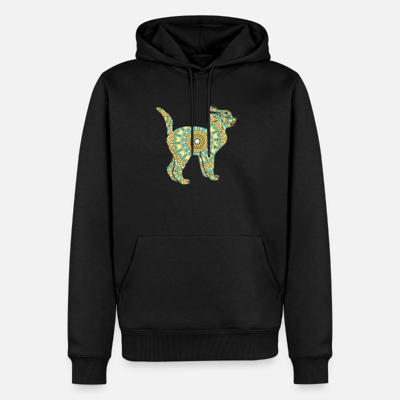 Mandala Katze Geometrie Muster - Männer Premium Bio Hoodie - Schwarz