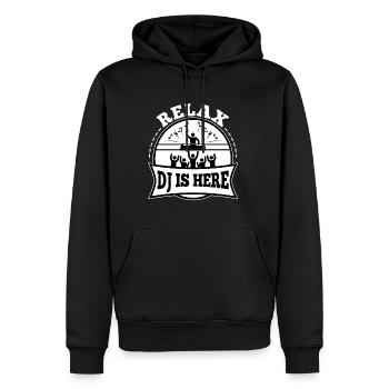 Relax the DJ is here - Männer Premium Bio Hoodie - Schwarz - Vorne - Nico (187cm)