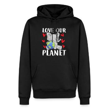 Love Our Planet Elefant Erde - Männer Premium Bio Hoodie - Schwarz - Vorne - Nico (187cm)