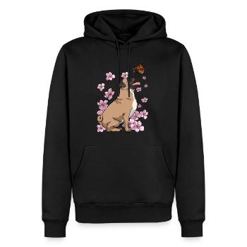 Chien carlin japonais fleur de cerisier - Sweat à capuche Premium bio Homme - noir - Devant - Nico (187cm)