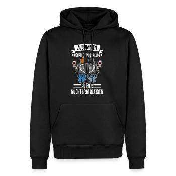 Zusammen schaffen wir alles außer nüchtern bleiben - Männer Premium Bio Hoodie - Schwarz - Vorne - Nico (187cm)
