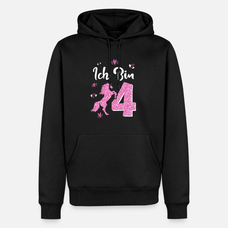 Geburtstag Mädchen 4 Jahre Pferd Prinzessin - Männer Premium Bio Hoodie - Schwarz