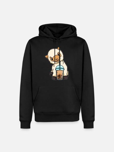 Lama drinks bubble tea - Men’s Premium Organic Hoodie - black