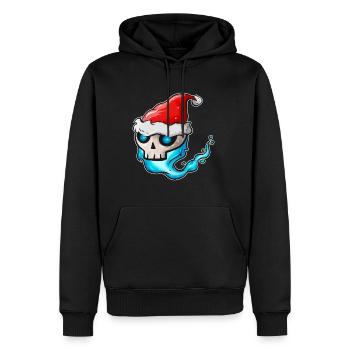 Crâne avec flamme bleue et chapeau de Père Noël - Sweat à capuche Premium bio Homme - noir - Devant - Nico (187cm)