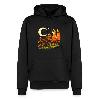 Haunted House Moon Bats Logo For Happy Halloween - Men’s Premium Organic Hoodie - black - Front - Nico (187cm)