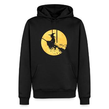 Sorcière sur un balai volant devant la lune le - Sweat à capuche Premium bio Homme - noir - Devant - Nico (187cm)