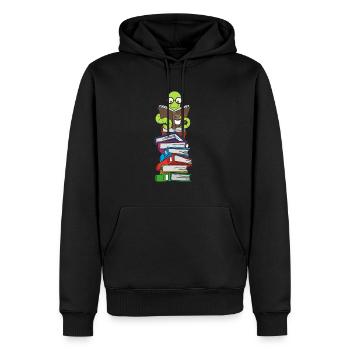 Wurm liest Bücher mit Kaffee - Männer Premium Bio Hoodie - Schwarz - Vorne - Nico (187cm)
