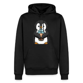 Pinguin trinkt Bubble Tea - Männer Premium Bio Hoodie - Schwarz - Vorne - Nico (187cm)