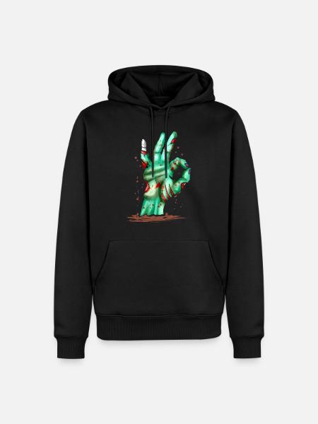 Zombie Hand Out Of Grave Showing Excellent Sign - Männer Premium Bio Hoodie - Schwarz