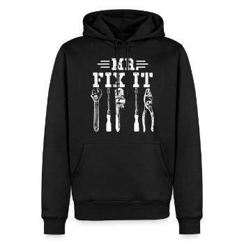 Ehemann Mann Mr fix it, er kann alles reparieren - Männer Premium Bio Hoodie - Schwarz - Vorne - Nico (187cm)
