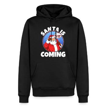 Le Père Noël arrive, c’est ce qu’elle a dit - Sweat à capuche Premium bio Homme - noir - Devant - Nico (187cm)