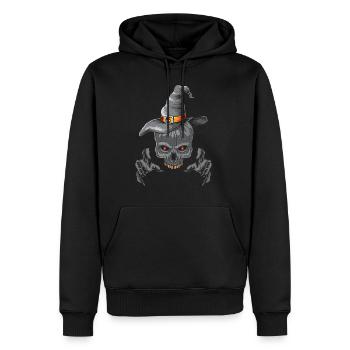 Squelette de sorcière à la citrouille d’Halloween - Sweat à capuche Premium bio Homme - noir - Devant - Nico (187cm)