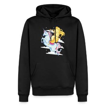 Banane héroïque aux cheveux longs chevauchant une licorne - Sweat à capuche Premium bio Homme - noir - Devant - Nico (187cm)