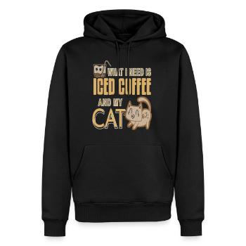 What i need is iced coffee and my cat - Männer Premium Bio Hoodie - Schwarz - Vorne - Nico (187cm)