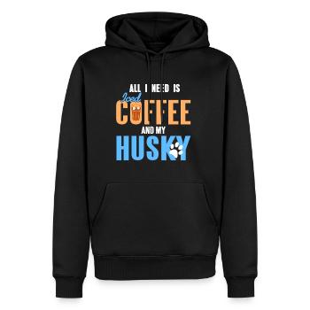 What i need is iced Coffee and my Husky - Männer Premium Bio Hoodie - Schwarz - Vorne - Nico (187cm)