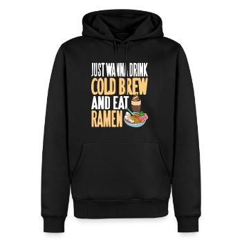 Just wanna drink Cold brew and eat ramen - Männer Premium Bio Hoodie - Schwarz - Vorne - Nico (187cm)