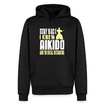 Restez en arrière je connais l’aïkido et im distanciation sociale - Sweat à capuche Premium bio Homme - noir - Devant - Nico (187cm)