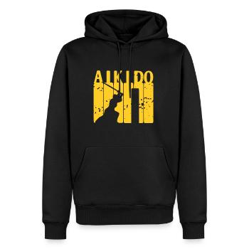 Aikido Kämpfer trainiert mit schwert im Dojo - Männer Premium Bio Hoodie - Schwarz - Vorne - Nico (187cm)
