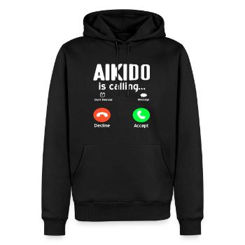 L’Aïkido appelle - Sweat à capuche Premium bio Homme - noir - Devant - Nico (187cm)
