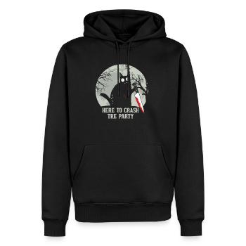 Ici pour écraser le chat d’Halloween - Sweat à capuche Premium bio Homme - noir - Devant - Nico (187cm)