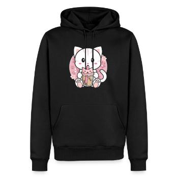 Katze Bubble Tea Süße Katze trinkt Bubble Tee - Männer Premium Bio Hoodie - Schwarz - Vorne - Nico (187cm)